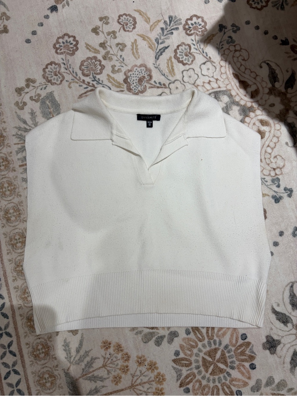 Dynamite Cream V-Neck Collared Sweater